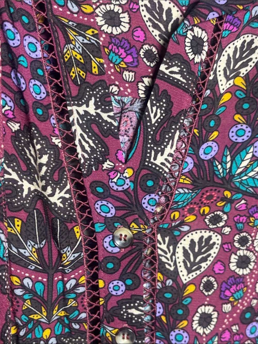 Anthropologie Purple Multicolor Floral Button-Front Blouse - Picture 4 of 10